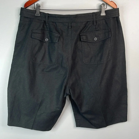 LIZ CLAIBORNE Black Linen Blend Dressy Bermuda Shorts Belt Pockets Flat Front 16 - Picture 5 of 10